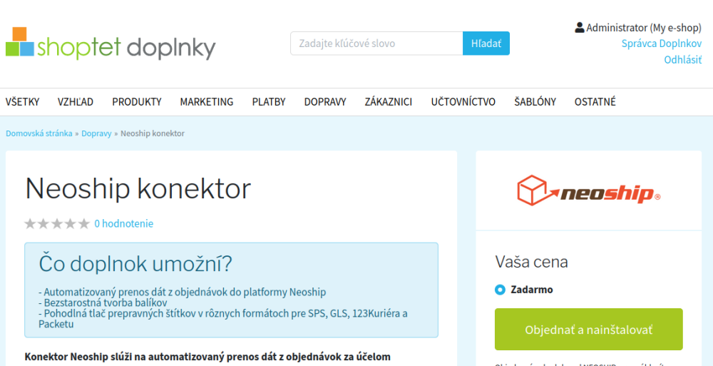 Doplnok Neoship v Shoptete
