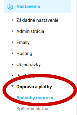 Nastavenie zobrazovania dopravy v košíku